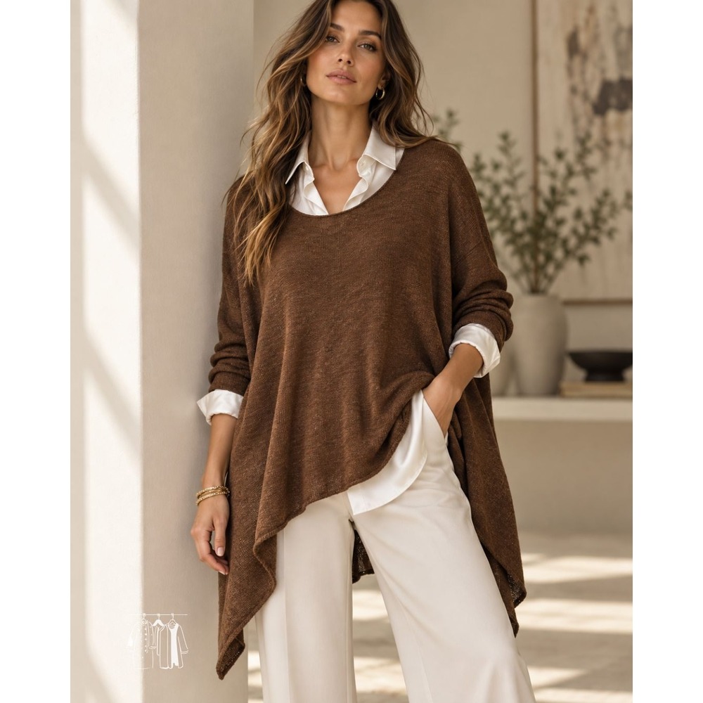 Peruvian Connection Sweater Womens XL Brown Pima Cotton Asymmetrical Excellent
